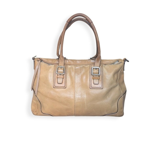Coach Handbags - Coach Hamilton Tote Women Large Camel Tan Leather Buckle Satchel Handbag F13811